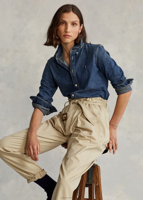 camisa jeans custom fit BD6J4754 mulheres Ralph Lauren