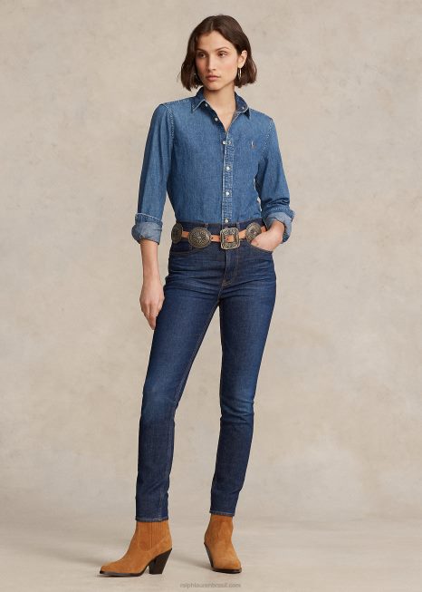 camisa jeans reta BD6J3161 mulheres Ralph Lauren lavagem mercê