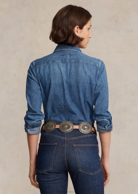 camisa jeans reta BD6J3161 mulheres Ralph Lauren lavagem mercê