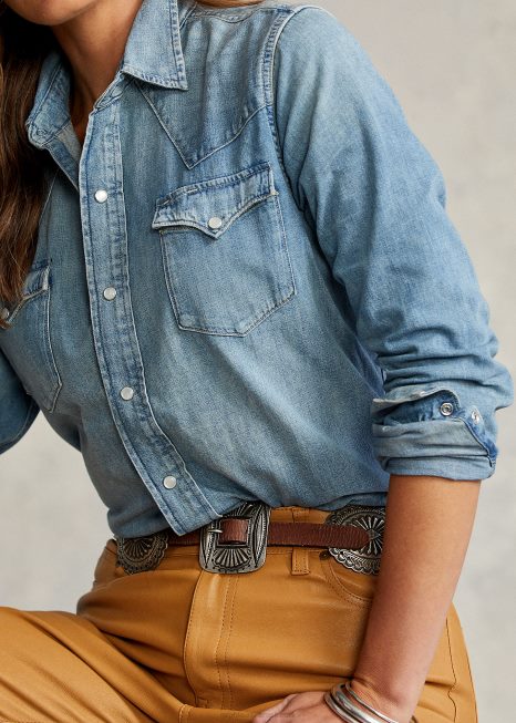 camisa jeans western de ajuste reto BD6J3277 mulheres Ralph Lauren índigo claro