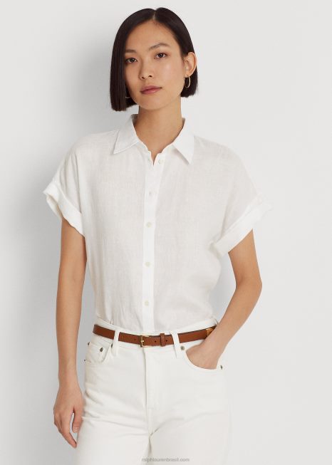 camisa manga curta linho BD6J4285 mulheres Ralph Lauren branco