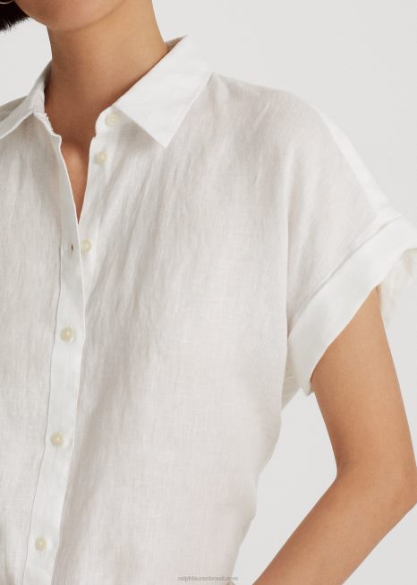 camisa manga curta linho BD6J4285 mulheres Ralph Lauren branco
