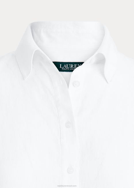 camisa manga curta linho BD6J4285 mulheres Ralph Lauren branco