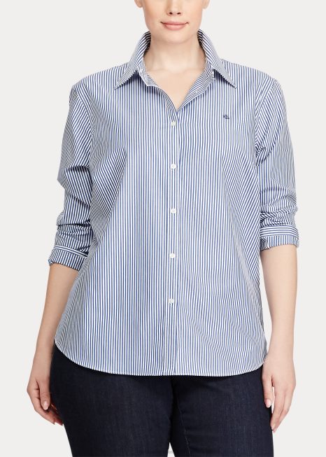 camisa oxford de algodão BD6J4736 mulheres Ralph Lauren Branco azulado