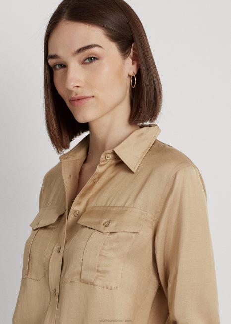 camisa shantung de cetim BD6J3800 mulheres Ralph Lauren bronzeado de bétula