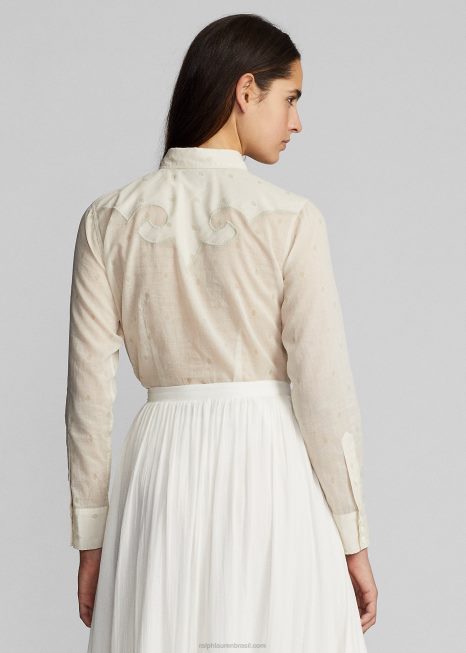 camisa western voile de algodão bordado BD6J3628 mulheres Ralph Lauren creme/bronzeado