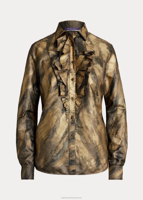 keara camisa metalizada com acabamento de babados BD6J9286 mulheres Ralph Lauren preto/bronze