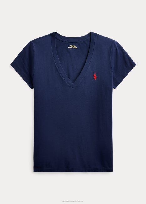 camiseta com decote em V em jersey de algodão BD6J9492 mulheres Ralph Lauren