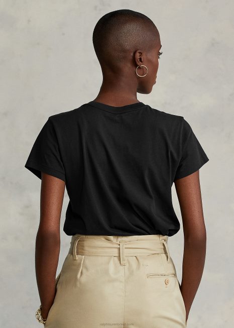 camiseta de algodão BD6J4749 mulheres Ralph Lauren preto