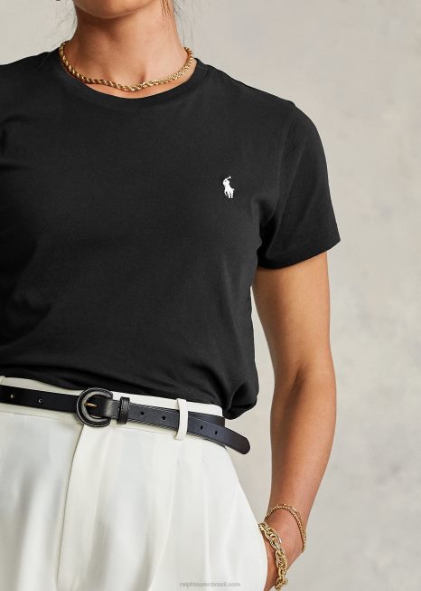 camiseta de algodão BD6J4749 mulheres Ralph Lauren preto