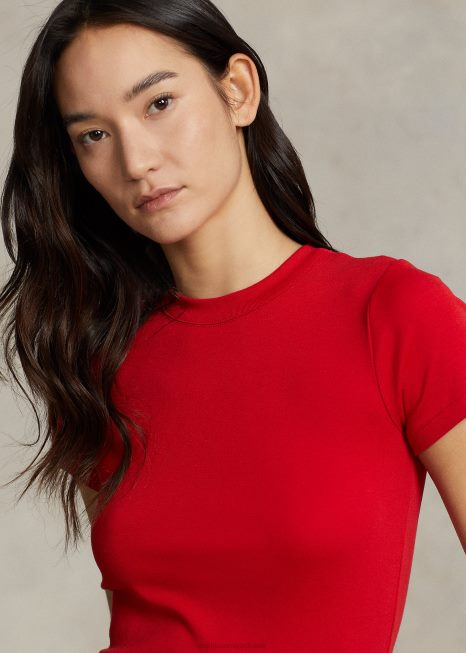 camiseta de algodão com nervuras BD6J2876 mulheres Ralph Lauren rl2000 vermelho