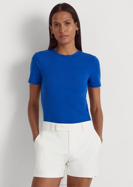 camiseta de algodão elástico BD6J3988 mulheres Ralph Lauren saturno azul