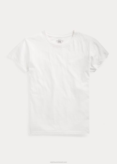 camiseta de gola redonda em jérsei de algodão BD6J9381 mulheres Ralph Lauren branco