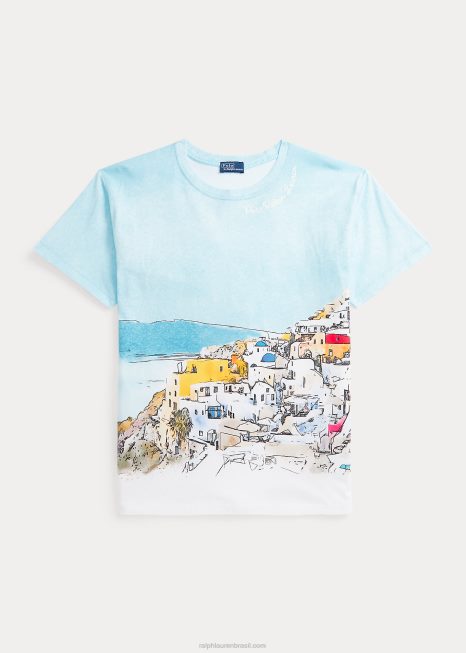 camiseta de jérsei de algodão com motivo à beira-mar BD6J3035 mulheres Ralph Lauren multi cênica