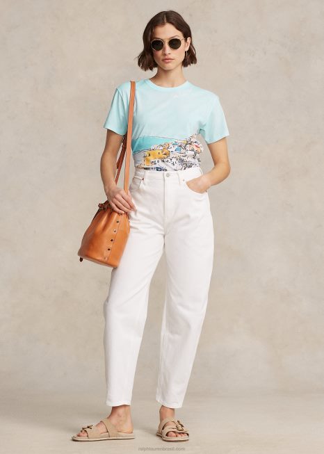 camiseta de jérsei de algodão com motivo à beira-mar BD6J3035 mulheres Ralph Lauren multi cênica