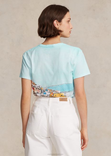 camiseta de jérsei de algodão com motivo à beira-mar BD6J3035 mulheres Ralph Lauren multi cênica