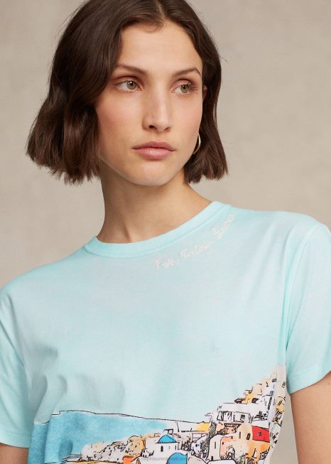 camiseta de jérsei de algodão com motivo à beira-mar BD6J3035 mulheres Ralph Lauren multi cênica