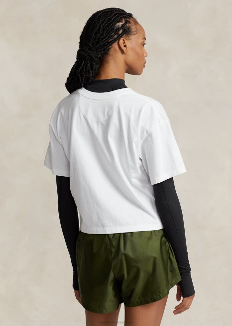 camiseta de jérsei de algodão cortada BD6J9172 mulheres Ralph Lauren cerâmica branca
