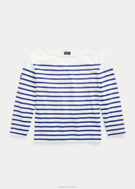 camiseta de jérsei listrada decote canoa BD6J3162 mulheres Ralph Lauren Deckwash branco/safira