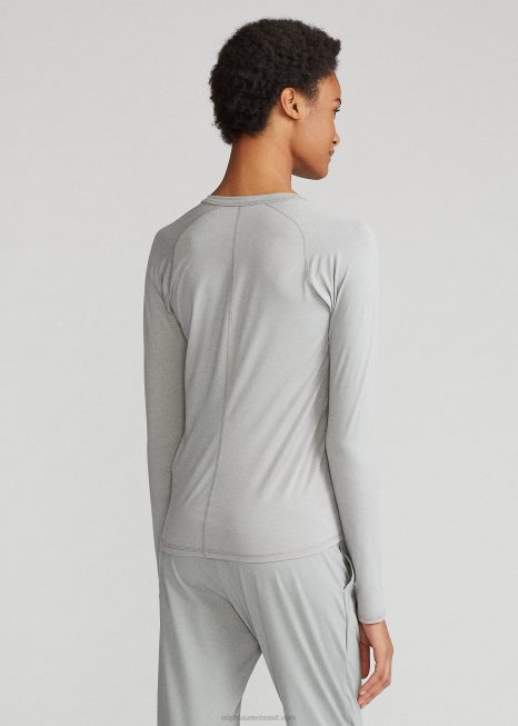 camiseta de manga longa em jérsei de desempenho BD6J3763 mulheres Ralph Lauren urze cinza claro