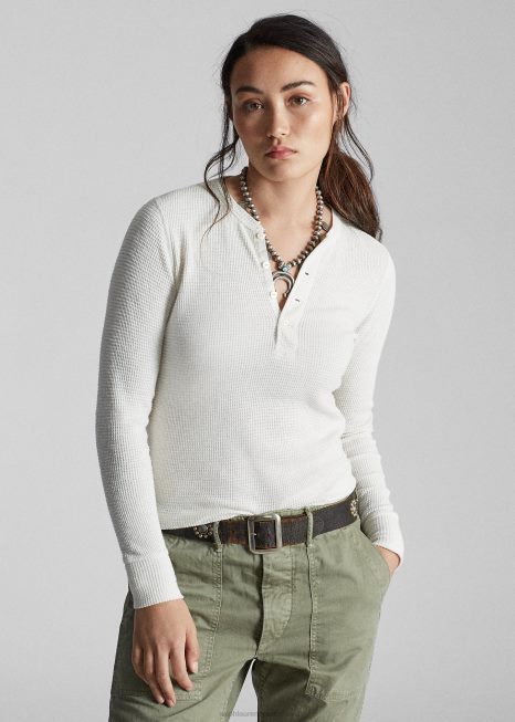 henley de algodão fino em malha waffle BD6J9380 mulheres Ralph Lauren papel branco