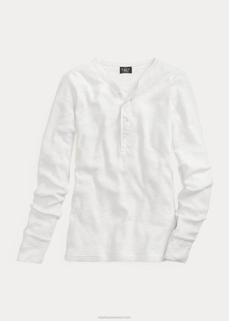 henley de algodão fino em malha waffle BD6J9380 mulheres Ralph Lauren papel branco