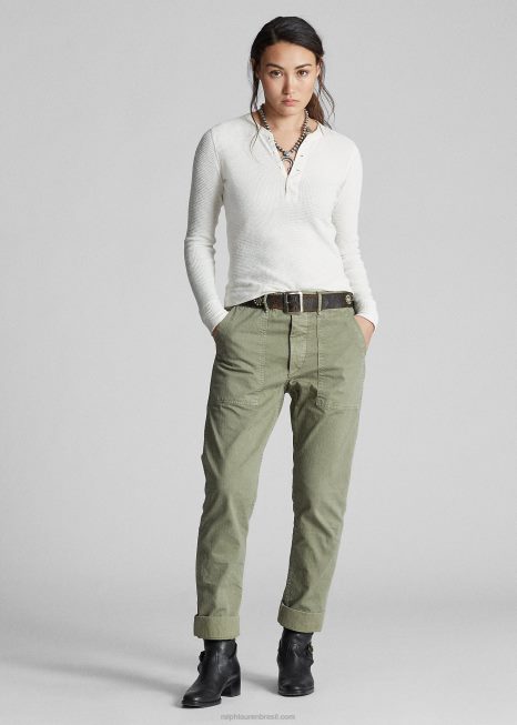 henley de algodão fino em malha waffle BD6J9380 mulheres Ralph Lauren papel branco