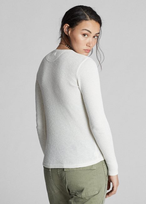 henley de algodão fino em malha waffle BD6J9380 mulheres Ralph Lauren papel branco