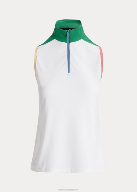 pulôver de malha sem mangas com um quarto de zíper BD6J3732 mulheres Ralph Lauren cerâmica branca/jangada verde