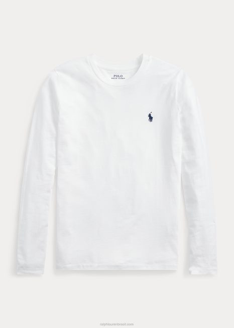 t-shirt de manga comprida em jersey de algodão BD6J9494 mulheres Ralph Lauren branco