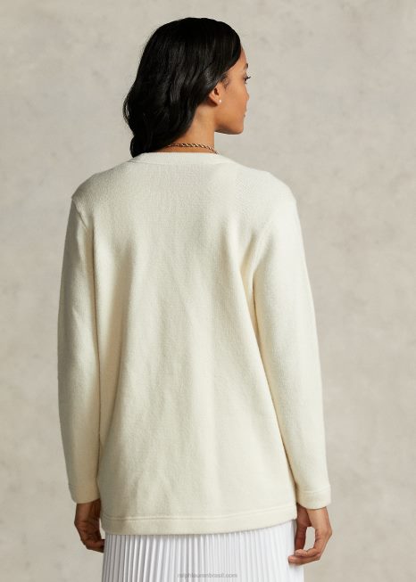 The Spelman Collection cardigã com decote em bico BD6J3318 mulheres Ralph Lauren creme de pergaminho