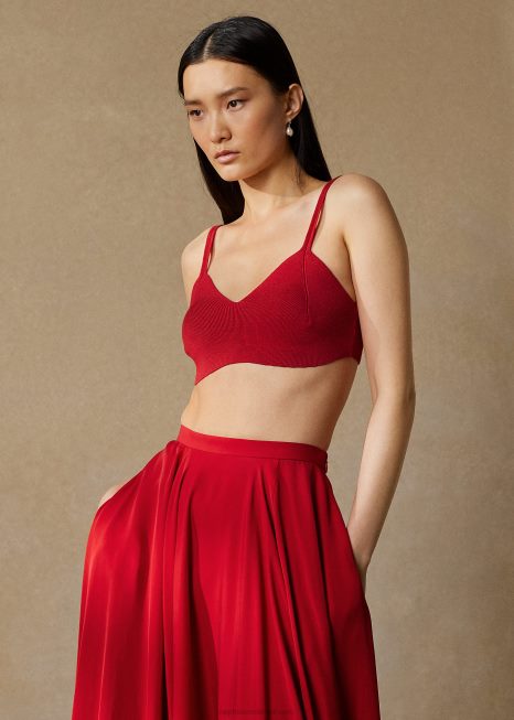bralette de seda canelada BD6J3505 mulheres Ralph Lauren rouge