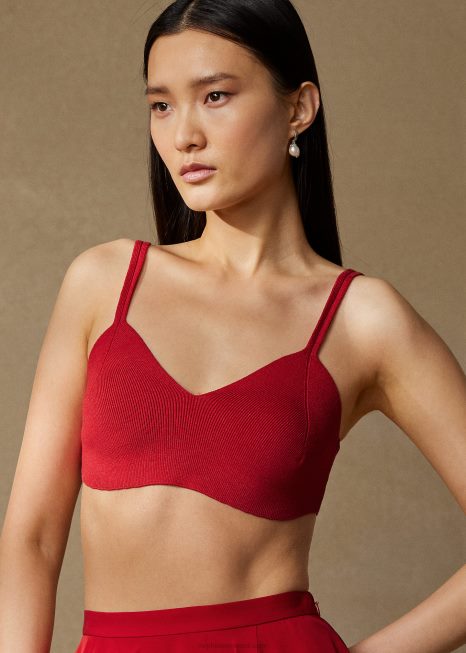 bralette de seda canelada BD6J3505 mulheres Ralph Lauren rouge