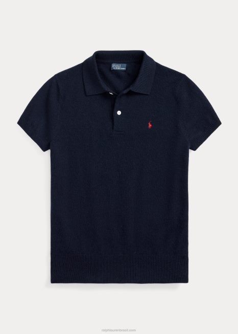 camisa polo de caxemira slim fit BD6J3181 mulheres Ralph Lauren marinha caçadora