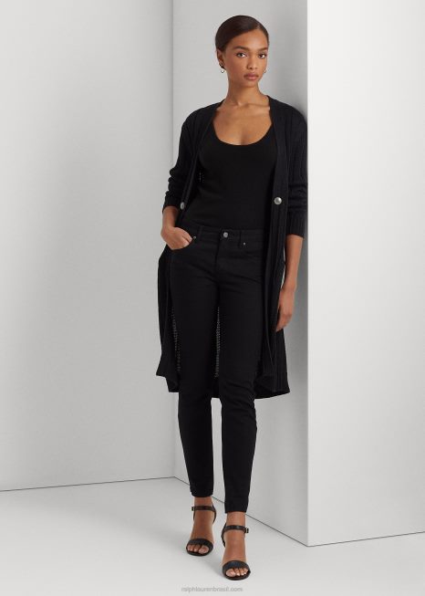 cardigã de linho canelado BD6J4871 mulheres Ralph Lauren preto
