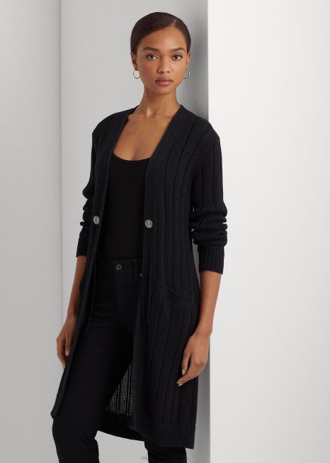 cardigã de linho canelado BD6J9521 mulheres Ralph Lauren preto