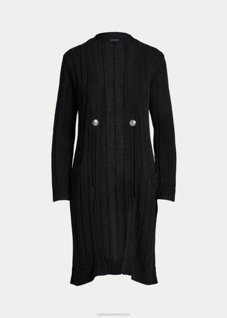 cardigã de linho canelado BD6J9521 mulheres Ralph Lauren preto