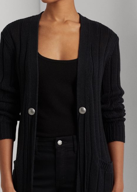 cardigã de linho canelado BD6J9521 mulheres Ralph Lauren preto