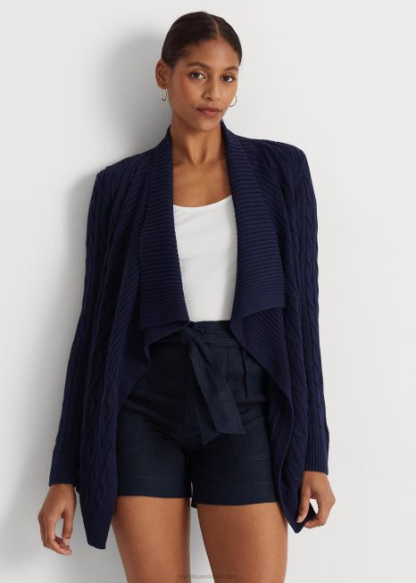 cardigã de malha de linho e algodão BD6J4393 mulheres Ralph Lauren marinha refinada