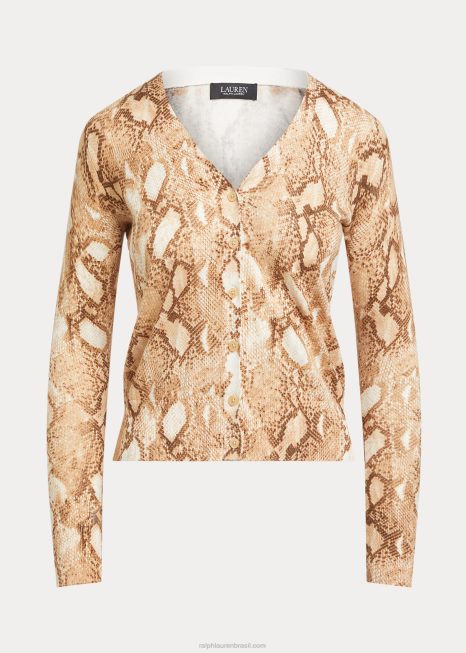 cardigã de mistura de algodão com estampa de pele de cobra BD6J4878 mulheres Ralph Lauren creme multi