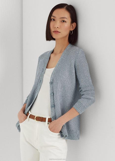 cardigã de mistura de linho com paetês BD6J4833 mulheres Ralph Lauren oceano índigo multi