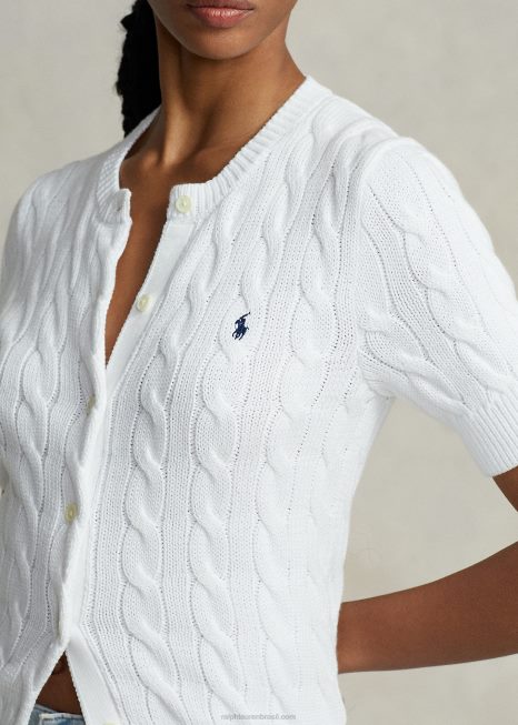 cardigã manga curta tricotado BD6J2904 mulheres Ralph Lauren branco
