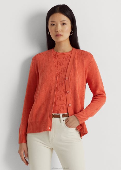 cardigã monograma jacquard BD6J3809 mulheres Ralph Lauren desfiladeiro laranja