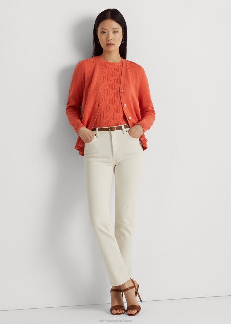 cardigã monograma jacquard BD6J3809 mulheres Ralph Lauren desfiladeiro laranja