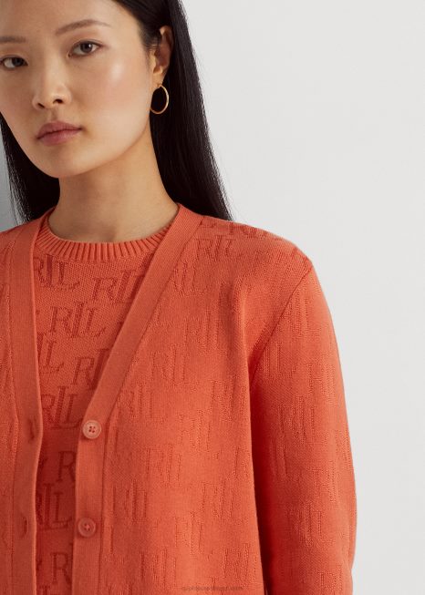 cardigã monograma jacquard BD6J3809 mulheres Ralph Lauren desfiladeiro laranja