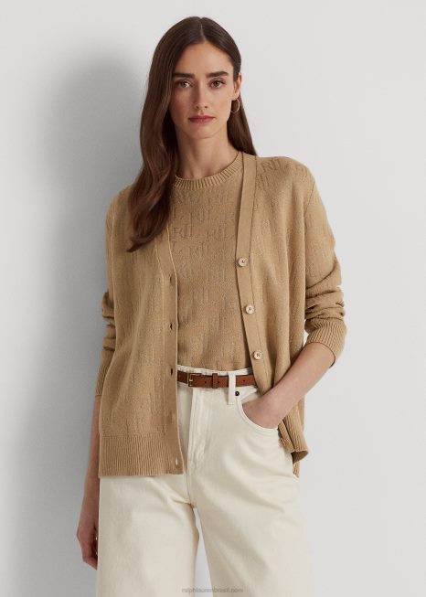 cardigã monograma jacquard BD6J3810 mulheres Ralph Lauren bronzeado de bétula