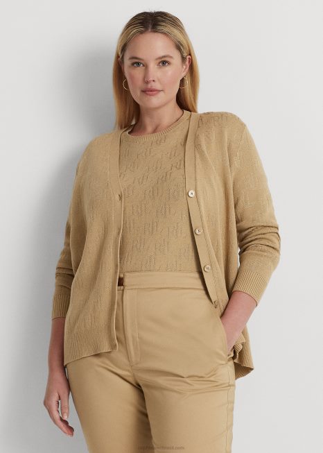 cardigã monograma jacquard BD6J4508 mulheres Ralph Lauren bronzeado de bétula