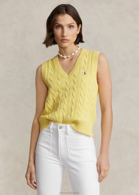colete de malha de algodão com decote em v BD6J2903 mulheres Ralph Lauren beekman amarelo