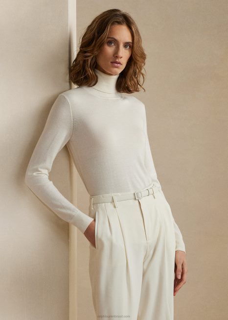 gola alta caxemira BD6J3528 mulheres Ralph Lauren creme de luxo