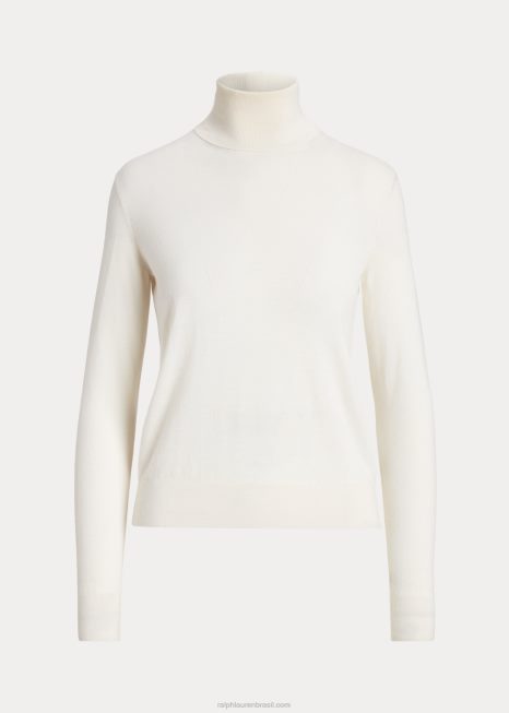 gola alta caxemira BD6J3528 mulheres Ralph Lauren creme de luxo